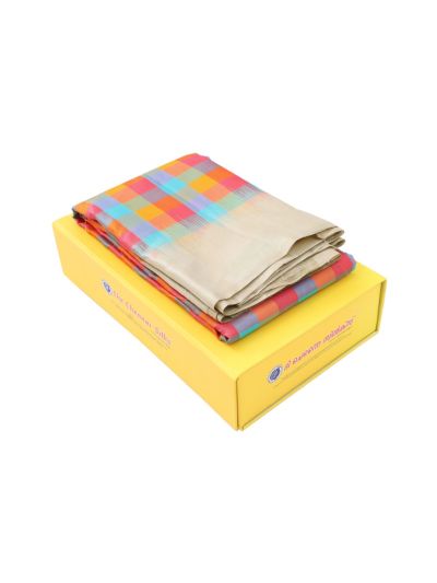 Gracecharm Pure Soft Silk Multicolor Check with Diamond Brocade Pallu Saree