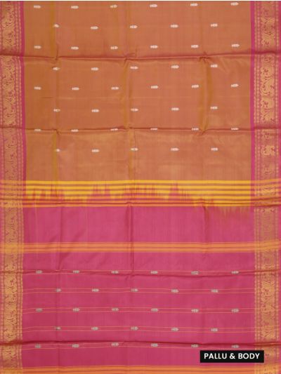 Kanmanie Vazhainaar Pattu Copper Brown Rani Pink Butta Saree
