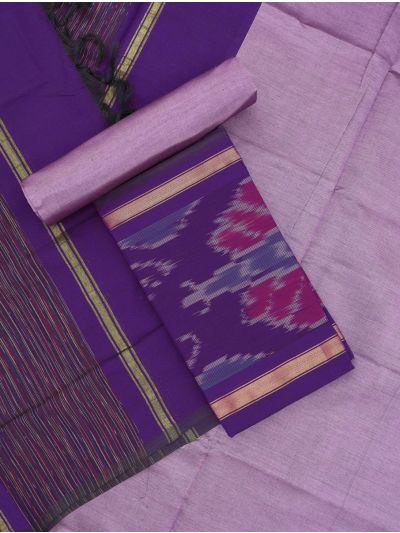 Graceful Essence Silk Cotton Ikat Butterfly Border Dress Material