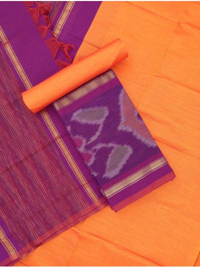 Graceful Essence Silk Cotton Ikat Floral Medallion Border Dress Material