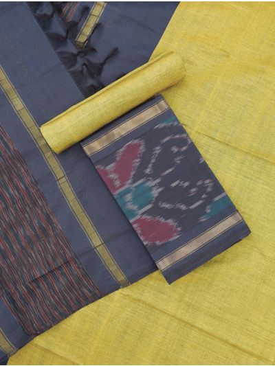 Graceful Essence Silk Cotton Ikat Butterfly Border Dress Material