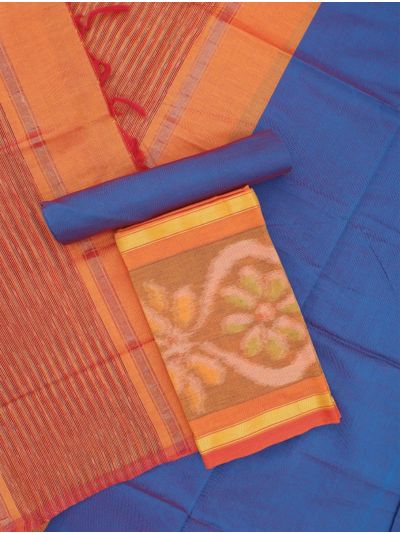 Graceful Essence Silk Cotton Floral Geometric Ikat Border Dress Material