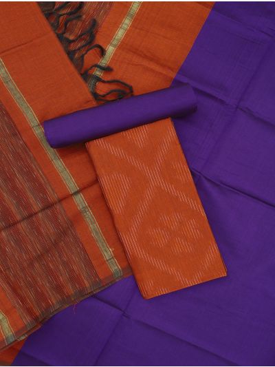 Graceful Essence Silk Cotton Geometric Diamond Ikat Dress Material