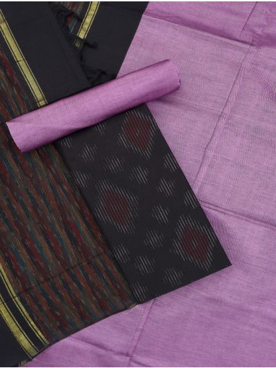 Graceful Essence Silk Cotton Black Geometric Diamond Ikat Dress Material