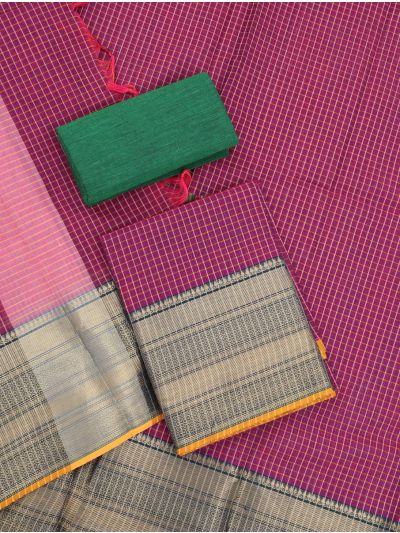 Graceful Essence Kanchi Cotton Fine Check with Geometric Border Dress Material