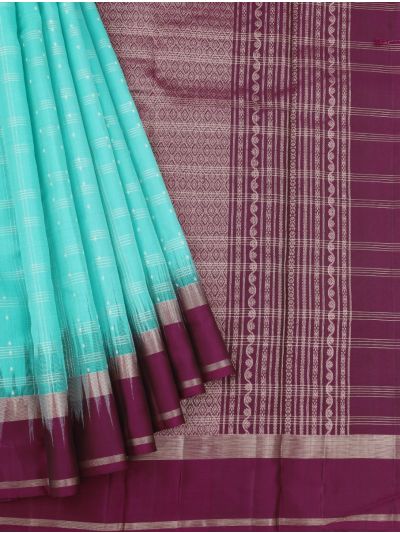Gracecharm Pure Soft Silk Check Butta with Geometric Brocade Pallu Saree