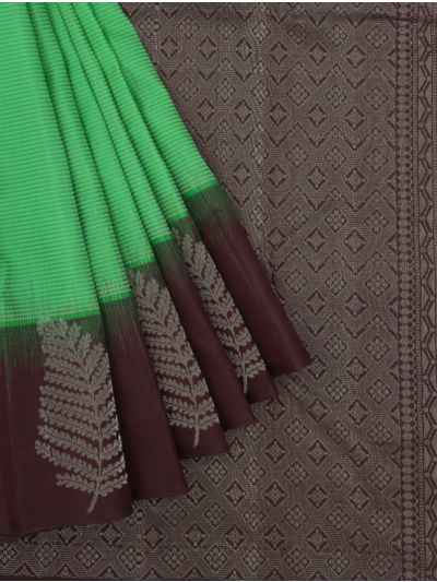 Gracecharm Pure Soft Silk Leaf Motif with Geometric Brocade Pallu Saree