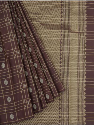 Gracecharm Pure Soft Silk Zari Check Leaf Butta with Chevron Brocade Pallu Saree