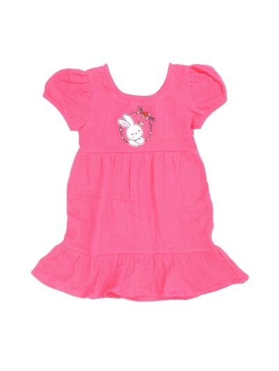 Chellakutti Girls Bunny Floral Motif Puff Sleeve Ruffle Hem Frock