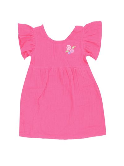 Chellakutti Girls Floral Embroidered Flutter Sleeve Frock