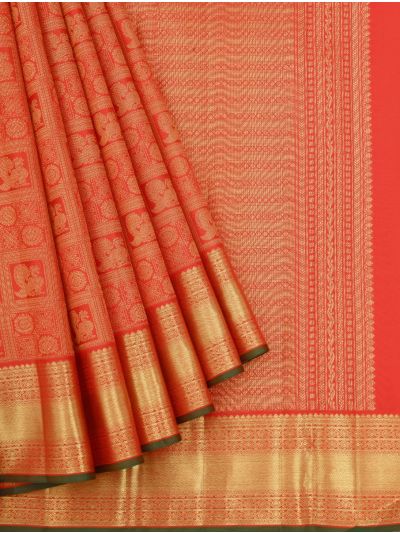 Vivaha Kanchipuram Pure Silk Annapakshi Checks Jaal with Geometric Pallu Saree