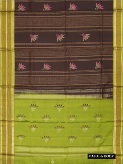 Kanmanie Soft Silk Striped Lotus Butta with 6 Inch Traditional Border Saree