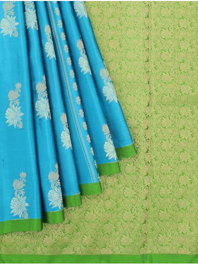 Kanmanie Soft Silk Lotus Butta with Floral Stripes and 1 Inch Asthiri Border Saree