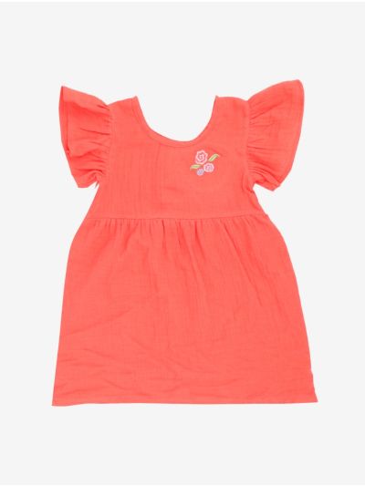 Chellakutti Girls Floral Embroidered Flutter Sleeve Frock