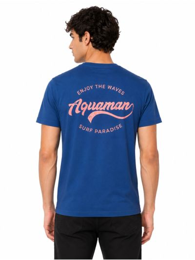 Warior Men's Aquaman Surf Paradise Typographic Print Crew Neck T-Shirt
