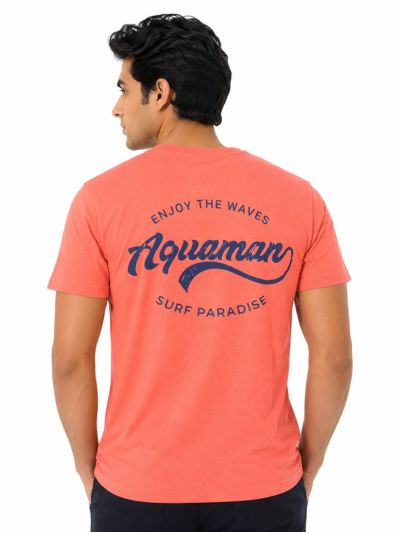 Warior Men's Aquaman Surf Paradise Typographic Print Crew Neck T-Shirt