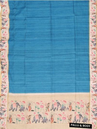 Gracecharm Semi Linen Dotted Stripe with Elephant Lotus Pictorial Pallu Saree