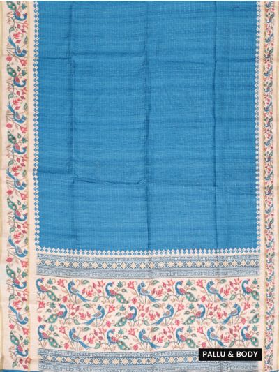 Gracecharm Semi Linen Dotted Stripe with Peacock Floral Pallu Saree
