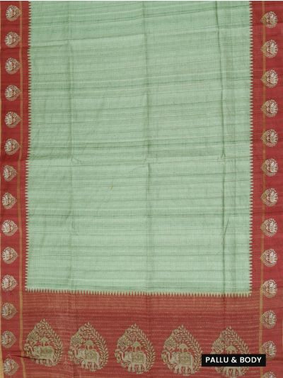 Gracecharm Semi Linen Dotted Stripe with Elephant Ambari Pallu Saree