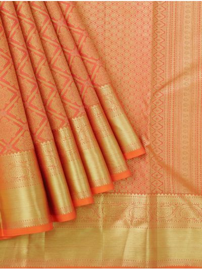 Vivaha Kanchipuram Pure Silk Floral Medallion with Diamond Brocade Pallu Saree