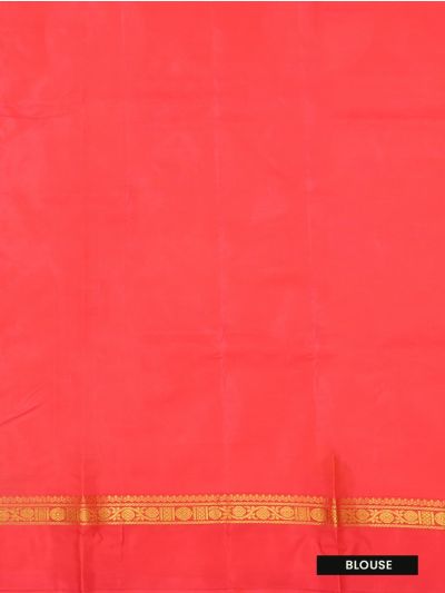 Kanmanie Vazhainaar Pattu Emerald Green Coral Red Butta Saree