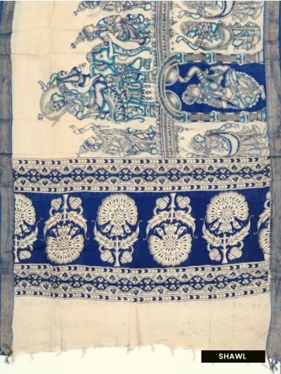 Graceful Essence Geometric Butta with Kalamkari Floral Dupatta Dress Material