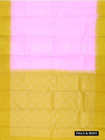 Gracecharm Pure Soft Silk Floral Butta with Geometric Brocade Pallu Saree