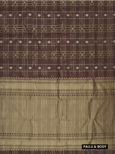 Gracecharm Pure Soft Silk Zari Check Leaf Butta with Chevron Brocade Pallu Saree