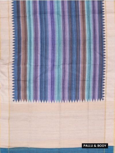 Gracecharm Semi Linen Multicolor Stripe with Temple Edge Pallu Saree