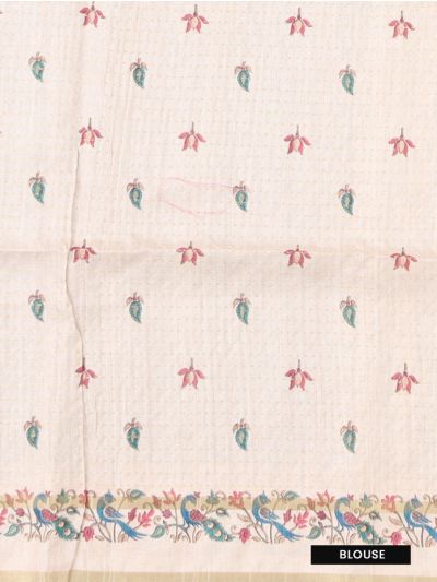 Gracecharm Semi Linen Dotted Stripe with Peacock Floral Pallu Saree