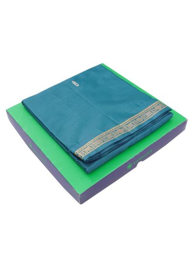 Kanmanie Vazhainaar Pattu Teal Blue Silver Butta Saree