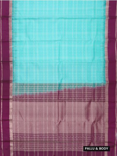 Gracecharm Pure Soft Silk Check Butta with Geometric Brocade Pallu Saree
