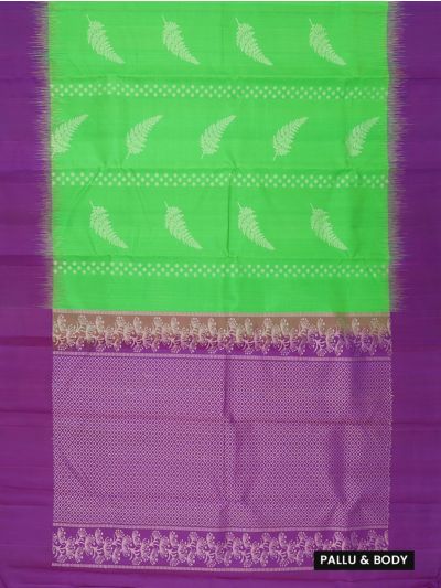 Gracecharm Pure Soft Silk Leaf Butta with Diamond Brocade Pallu Saree
