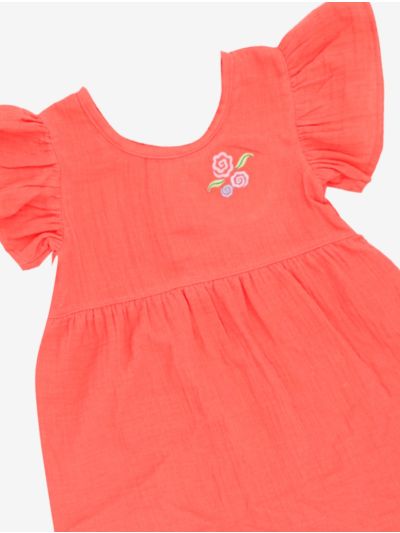 Chellakutti Girls Floral Embroidered Flutter Sleeve Frock