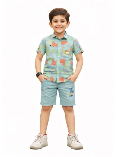 Graceful Essence Boys Trendy Cotton Printed Shirt and Shorts Set