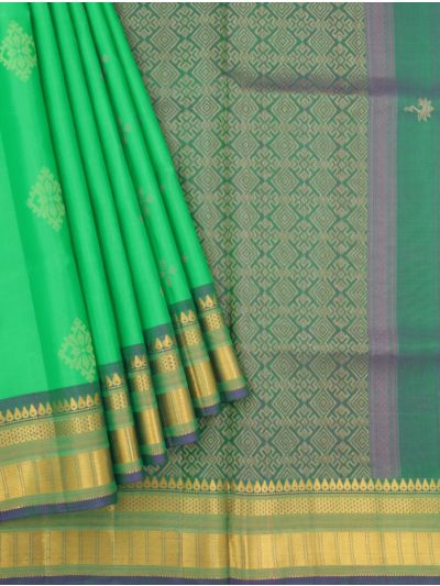 Kanmanie Soft Silk Geometric Butta with 6 Inch Jacquard Border Saree
