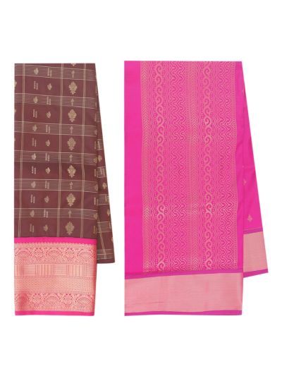 Gracecharm Emerald Glow dark maroon Art Silk Girls Pavadai Dhavani Material Set