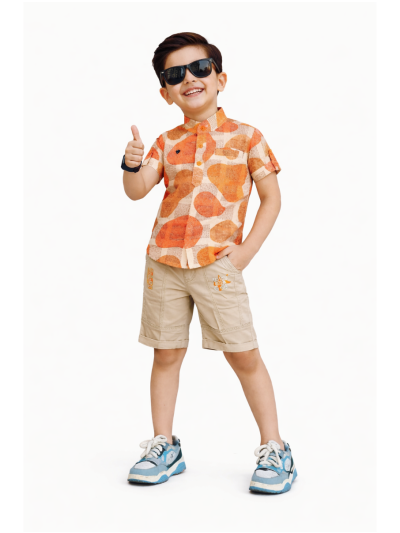 Graceful Essence Boys Trendy Cotton Printed Shirt and Shorts Set
