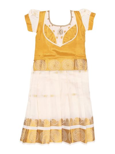 Charming Girls Readymade Stone Work Art Silk Pattu Pavadai Set