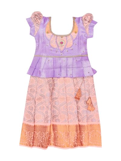 Charming Girls Readymade Stone Work Art Silk Pattu Pavadai Set