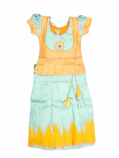 Charming Girls Readymade Stone Work Art Silk Pattu Pavadai Set