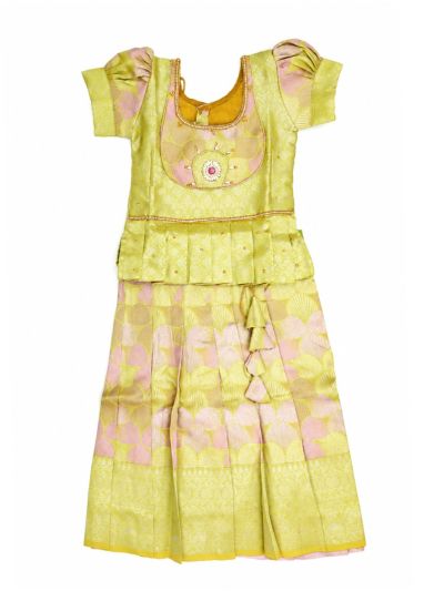  Charming Girls Readymade Stone Work Art Silk Pattu Pavadai Set