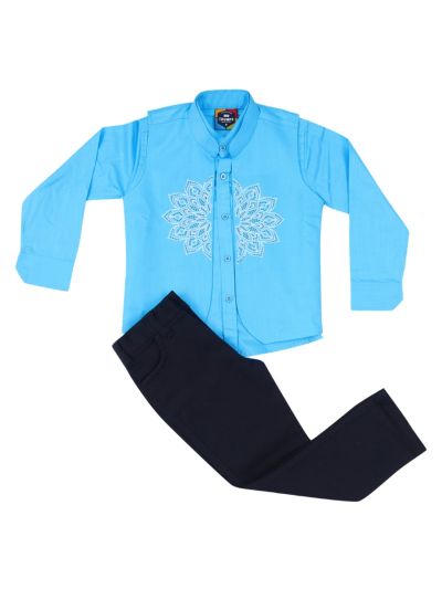Gracecharm Boys Cotton Casual Waistcoat Shirt with Pant Set