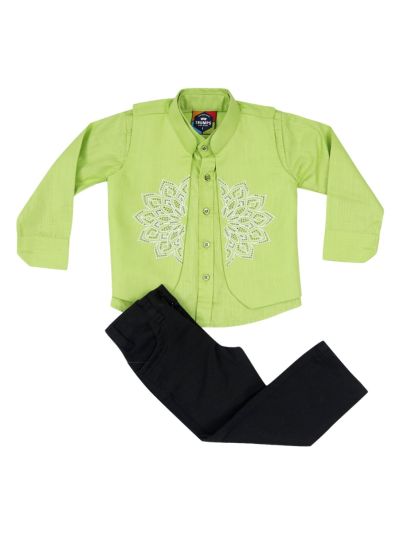 Gracecharm Boys Cotton Casual Waistcoat Shirt with Pant Set