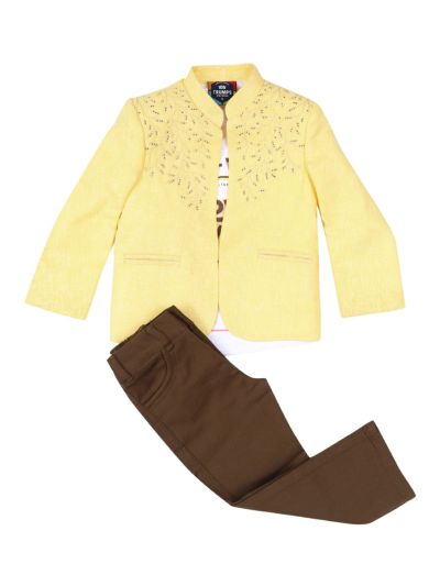 Gracecharm Boys Cotton Casual Overcoat with T-Shirt and Pant Set
