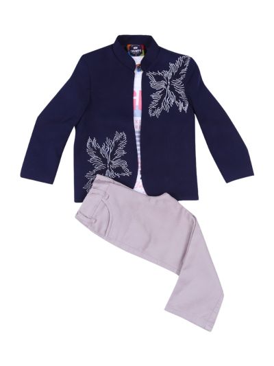 Gracecharm Boys Hosiery Casual Overcoat with T-Shirt and Pant Set