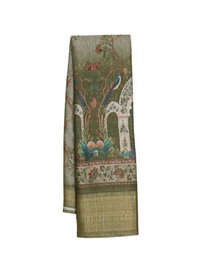 BlossomEase Art Tussar Peacock Arch Floral Design with Border Saree