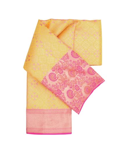 Vivaha Pure Silk Bridal Kanchipuram Geometric Diamond Design Contrast Zari Border Saree