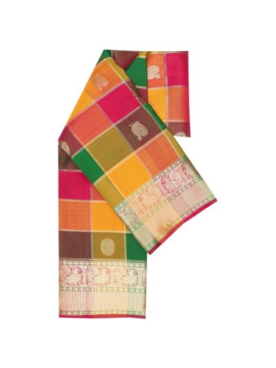 Vivaha Pure Silk Kanchipuram Checked and Butta Design with Zari Border Saree