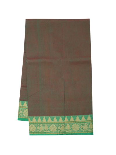 Gracecharm Chettinad Cotton Plain with Contrast Border Saree - Without Blouse